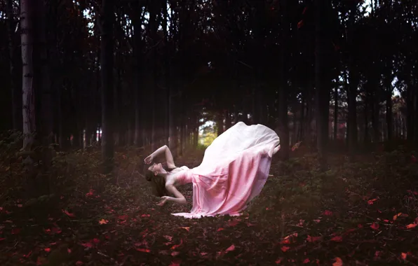 Картинка лес, девушка, платье, в розовом, левитация, Dreamland