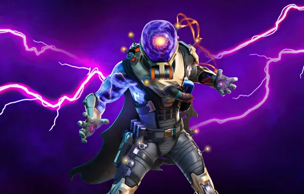 Фон, молнии, скафандр, персонаж, Fortnite