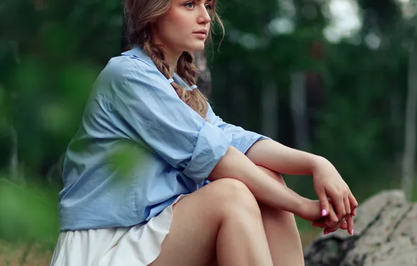 Камни, Ноги, Юбка, Рубашка, Сидит, Tanya