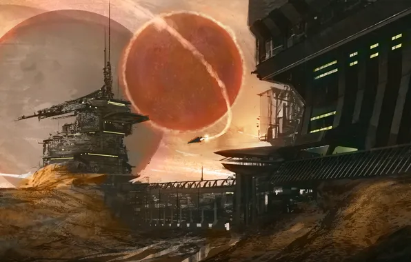 Космос, планета, сооружение, sci fi, speedpaint