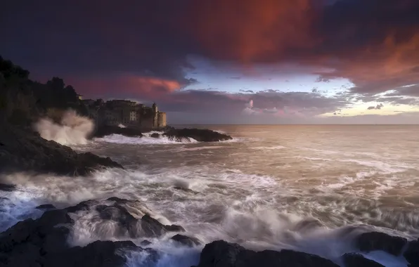 Картинка storm, Italy, sunset, Liguria, Tellaro