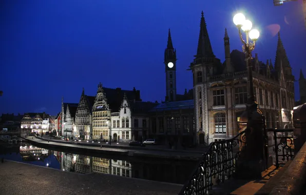 Город, вечер, Европа, Ghent