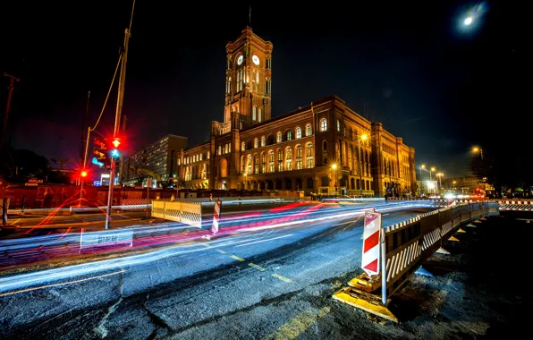 Картинка ночь, движение, выдержка, Германия, Germany, night, Берлин, Berlin