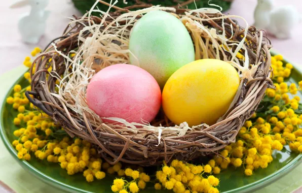 Стол, праздник, яйца, весна, тарелка, Пасха, гнездо, Easter