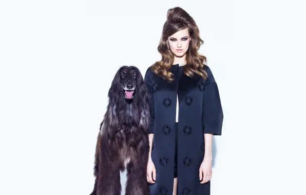 Картинка ретро, фотосессия, Vogue, Lindsey Wixson, с собакой