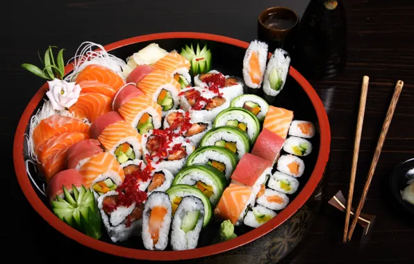 Картинка рыба, рис, суши, роллы, морепродукты, ассорти
