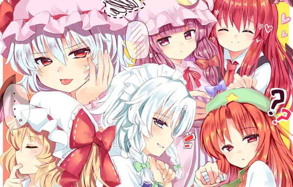 Девушки, арт, лица, Touhou, Тохо, Тоухоу