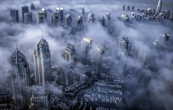 Туман, Дубай, Dubai, небоскрёбы, ОАЭ