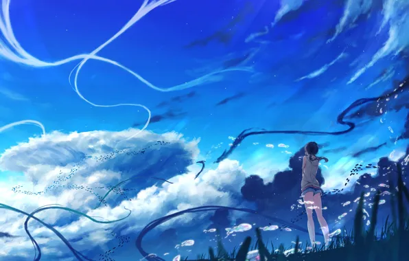 Небо, Облака, Девушка, Hina Amano, Дитя Погоды