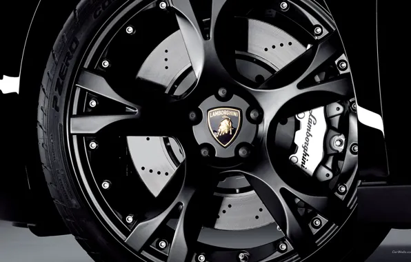 Картинка черный, Lamborghini, колесо