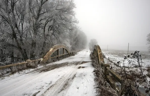 Картинка зима, дорога, мост, Canada, Ontario