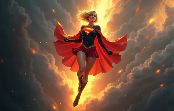 Облака, Блондинка, Полет, Свет, Supergirl, Супергерои, Красивая Девушка, The Unstoppable Force