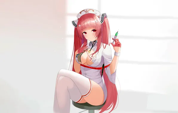 Girl, sexy, cleavage, thighhighs, long hair, dress, boobs, anime