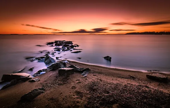 Закат, побережье, Финляндия