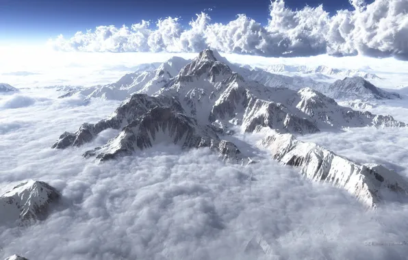 Картинка небо, облака, снег, туман, Горы, мороз, sky, Эверест