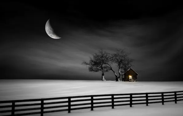 Moon, snow, home