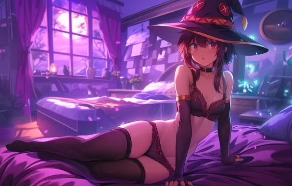 Аниме, anime, art, bedroom, megumin, konosuba, коносуба, мегумин