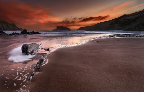 Картинка море, закат, берег