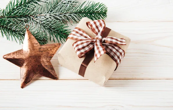 Подарок, звезда, елка, Новый Год, Рождество, happy, Christmas, wood
