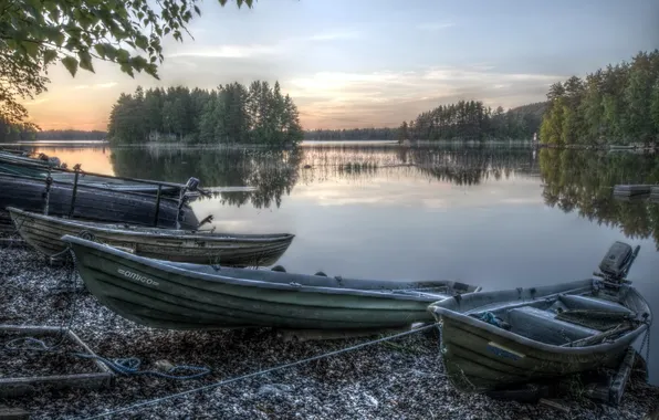 Картинка hdr, landscape, Sunset, Finland, Boats