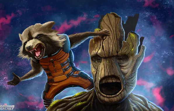 Картинка rocket, raccoon, Guardians of the Galaxy, groot