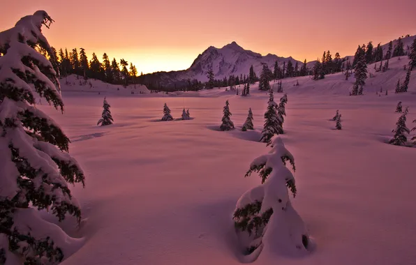Картинка зима, снег, горы, природа, вечер