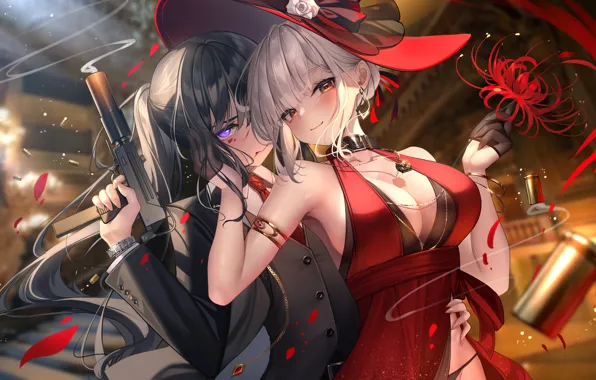 Цветок, пистолет, девушки, Chisato Nishikigi, Takina Inoue, Lycoris Recoil