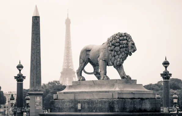 Город, париж, лев, статуя, франция, памятники