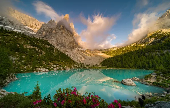 Картинка горы, озеро, Альпы, Италия, Доломиты