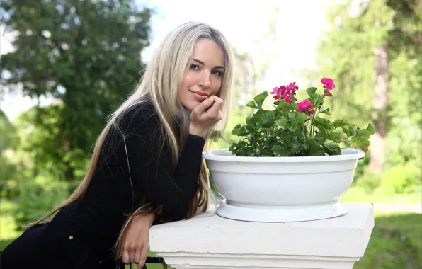 Hot girl, trees, flowers, outside, sexy woman, posing, beautiful face, outdoors