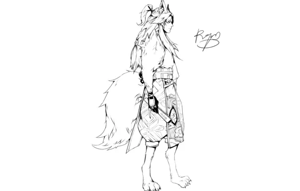 Минимализм, веер, хвост, парень, ушки, Onmyouji, Onmyoji, Onmyouji (NetEase)
