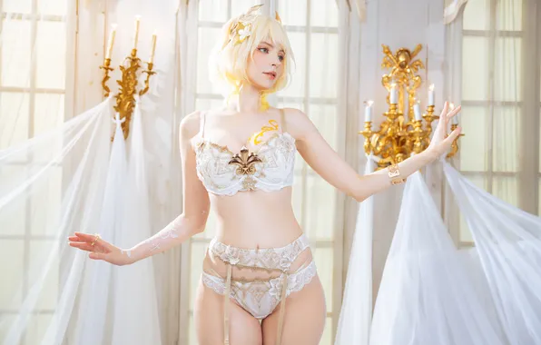 Картинка blue eyes, short hair, model, women, cosplay, blonde, women indoors, video game girls