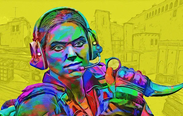 Девушка, наушники, нож, Counter-Strike: Global Offensive