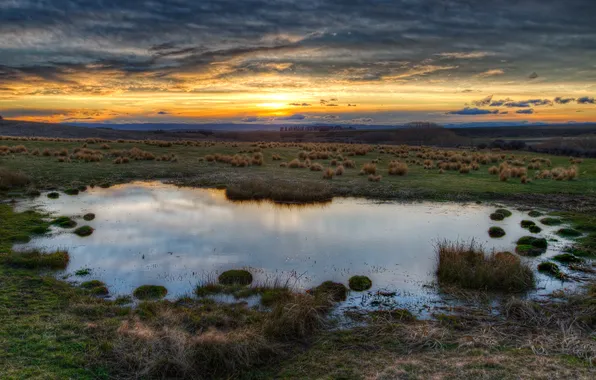 Небо, HDR, долина, лужа