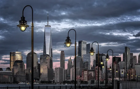 Нью-Йорк, фонари, New York City, Liberty Park