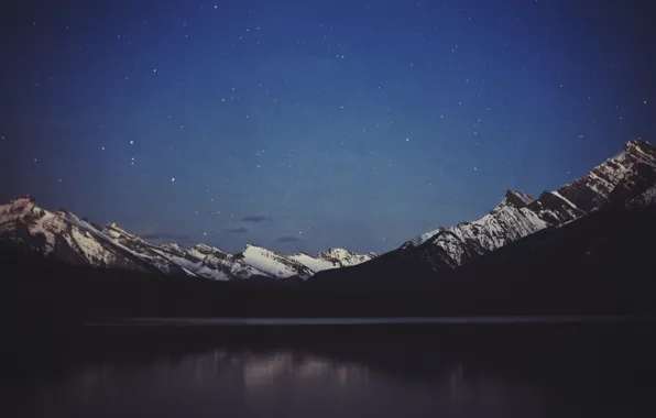 Небо, звезды, горы, озеро, отражение