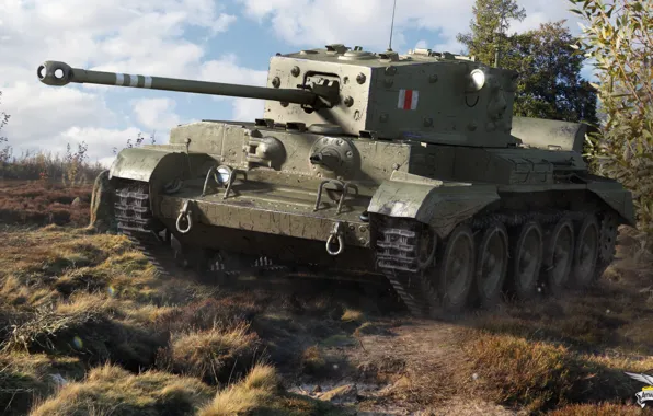 Картинка трава, танк, кусты, британский, средний, World of Tanks, Cromwell