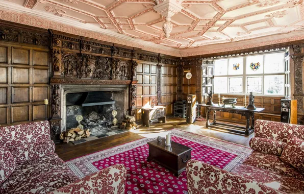 Дизайн, замок, интерьер, камин, гостиная, England, английский стиль, North Somerset