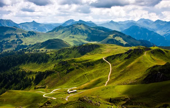 Дорога, пейзаж, горы, природа