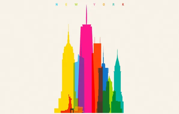 Colorful, USA, minimalism, New York, Empire State Building, digital art, artwork, Statue of Liberty