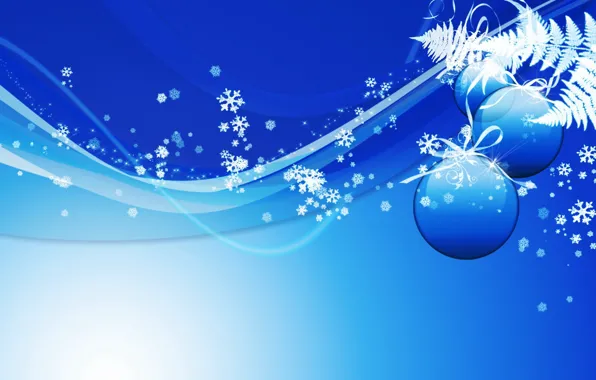 Снежинки, шары, новый год, Синий