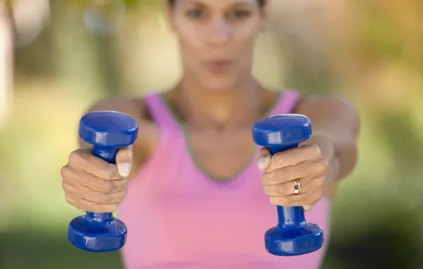 Woman, workout, fitness, dumbbells