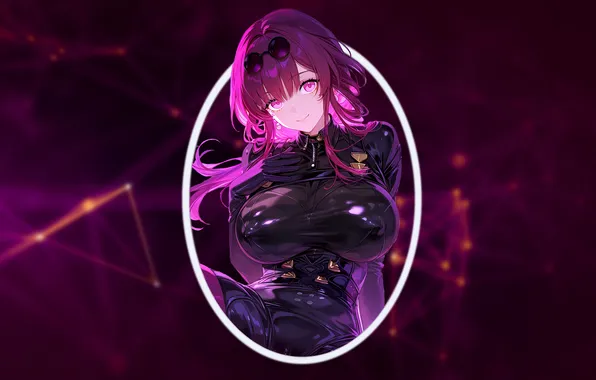 Girl, hot, sexy, boobs, anime, pretty, leather, purple