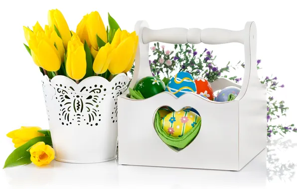 Цветы, яйца, Пасха, тюльпаны