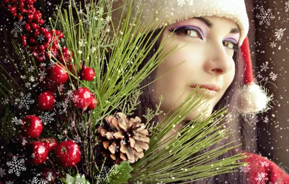 Картинка зима, девушка, радость, праздник, новый год, рождество, Новый Год, брюнетка