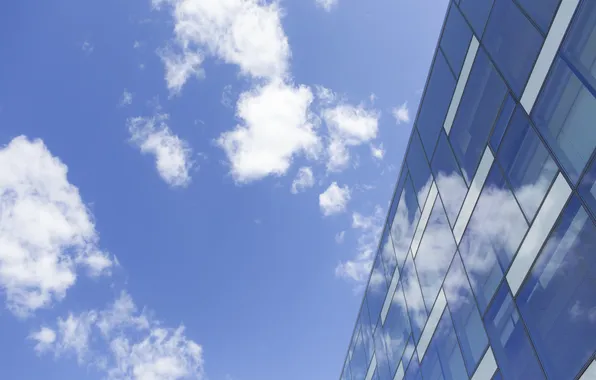 Картинка небо, стекло, облака, здание, окна, офис