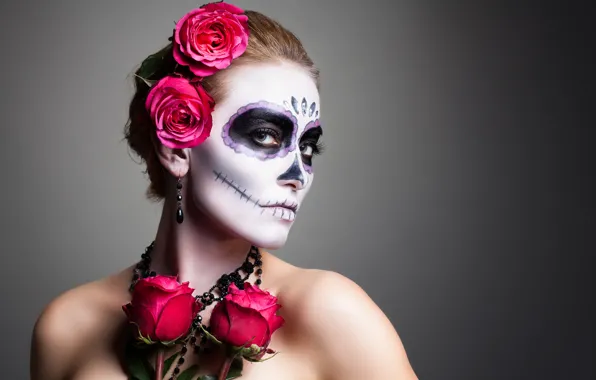 Картинка woman, pose, makeup, day of the dead