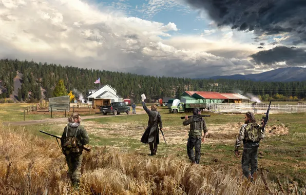 Картинка арт, солдаты, ферма, Far Cry 5