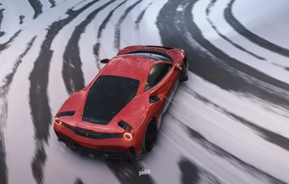 Зима, Microsoft, Ferrari, дрифт, drift, game, 488, Pista