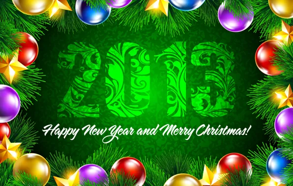 Картинка украшения, зеленый, фон, шары, звезда, звёзды, Новый год, Happy New Year